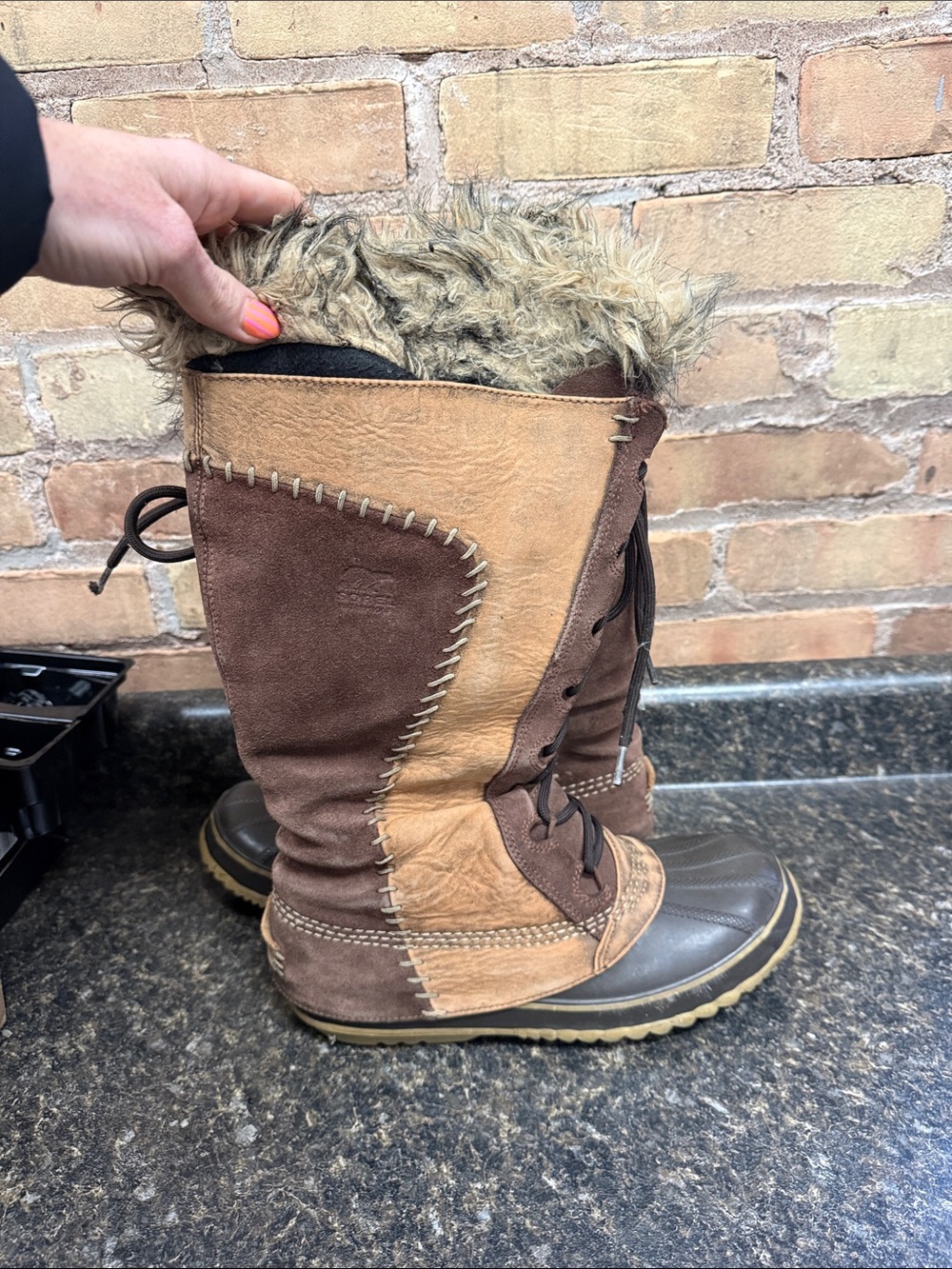 Women’s Brown Faux-Fur Tall Winter Lace-Up Boots